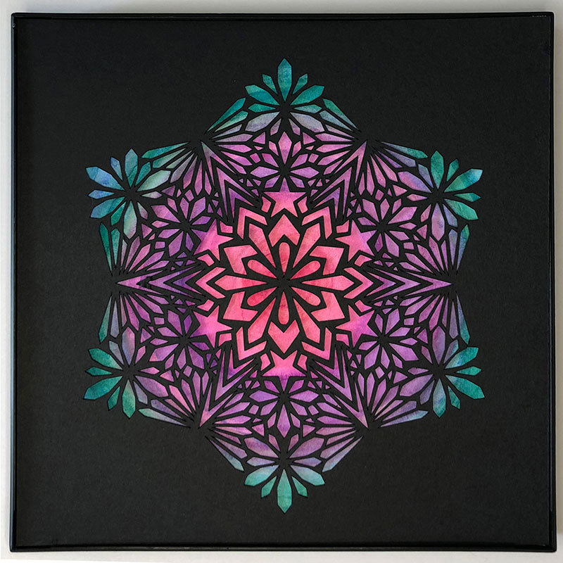#10 "Radiant" •Cut Paper • Watercolor • Wall Art • 8" x 8" • Framed • Feng Shui Art • Handmade in Seattle • Seattle Artist