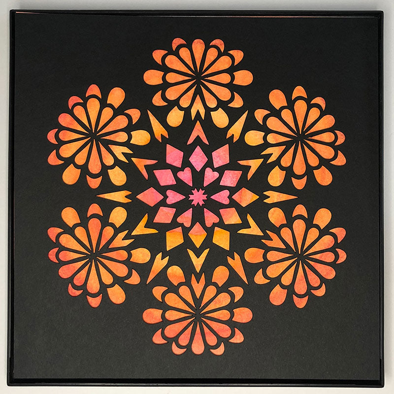 #13 "Happy" •Cut Paper • Watercolor • Wall Art • 8" x 8" • Framed • Feng Shui Art • Handmade in Seattle • Seattle Artist