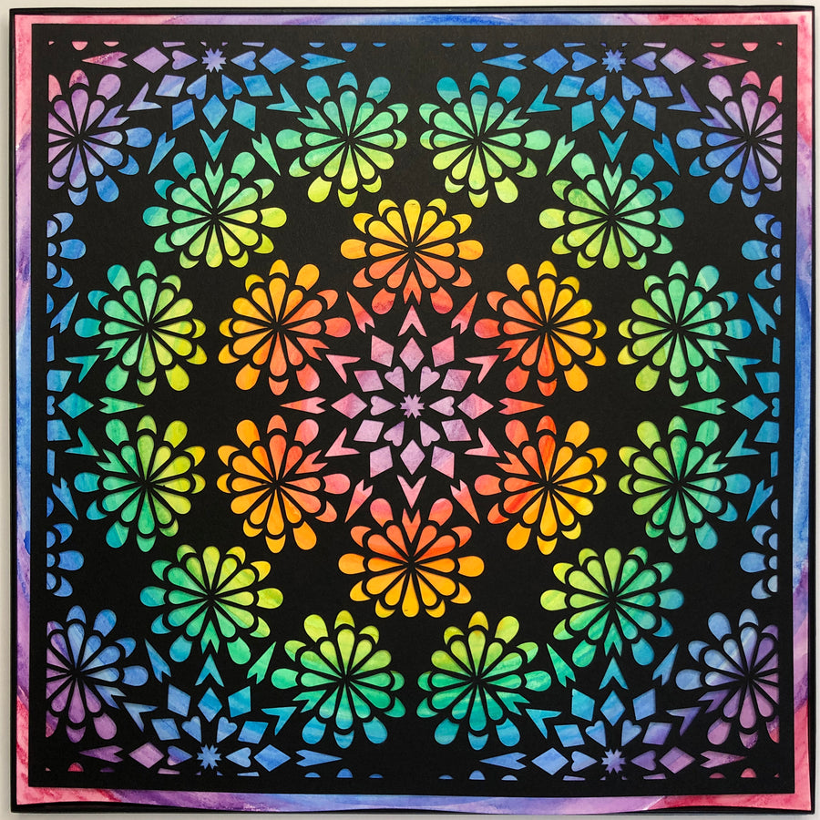 #13 "Happy" • Cut Paper • Watercolor • Wall Art •&nbsp; 12" x 12" • Framed • Feng Shui Art • Handmade in Seattle