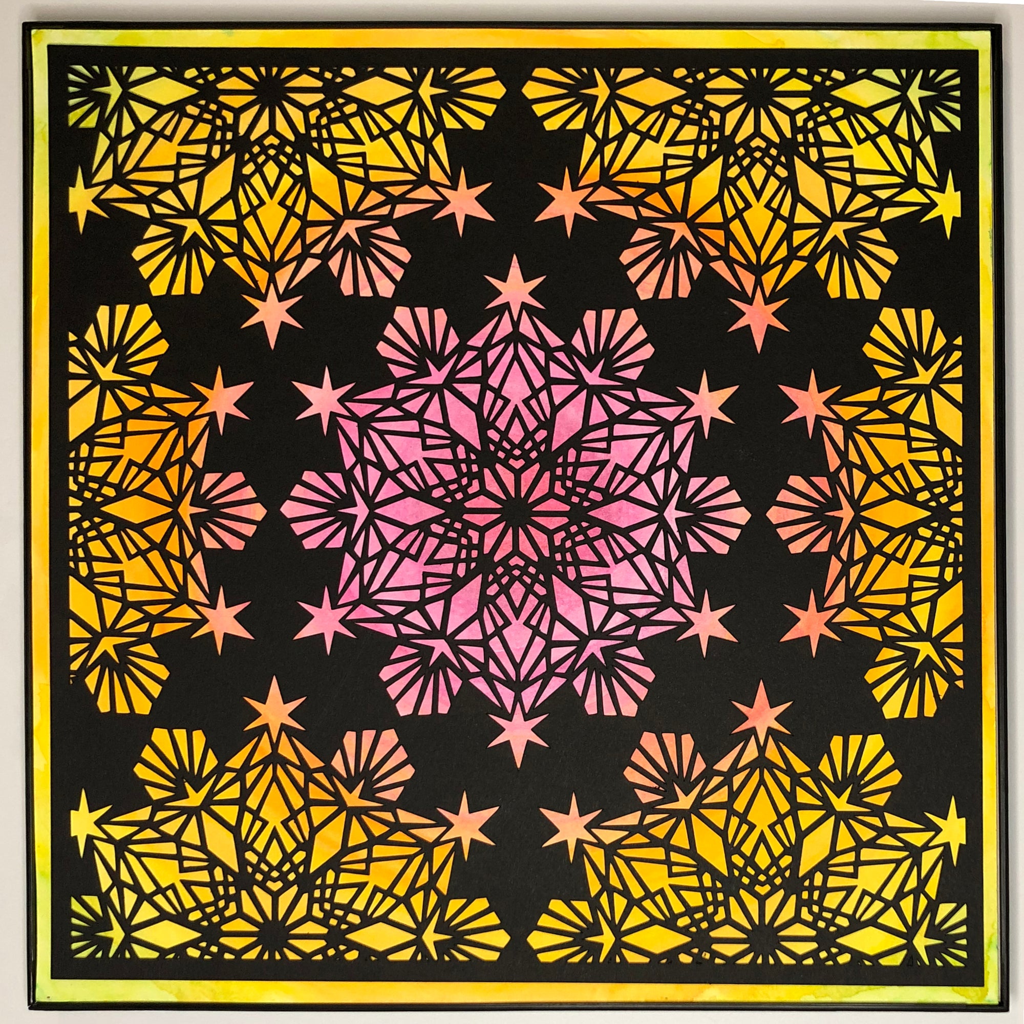 #14 "Bright" • Cut Paper • Watercolor • Wall Art •&nbsp; 12" x 12" • Framed • Feng Shui Art • Handmade in Seattle