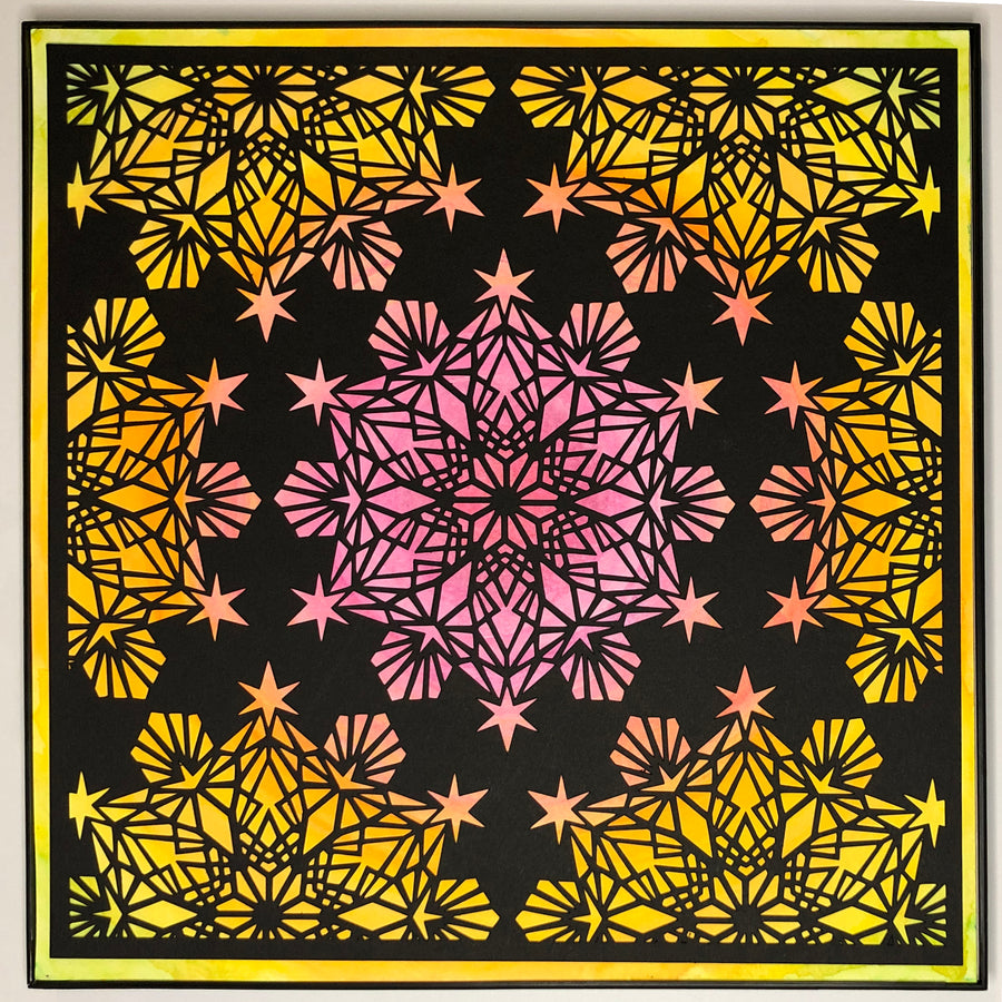 #14 "Bright" • Cut Paper • Watercolor • Wall Art •&nbsp; 12" x 12" • Framed • Feng Shui Art • Handmade in Seattle