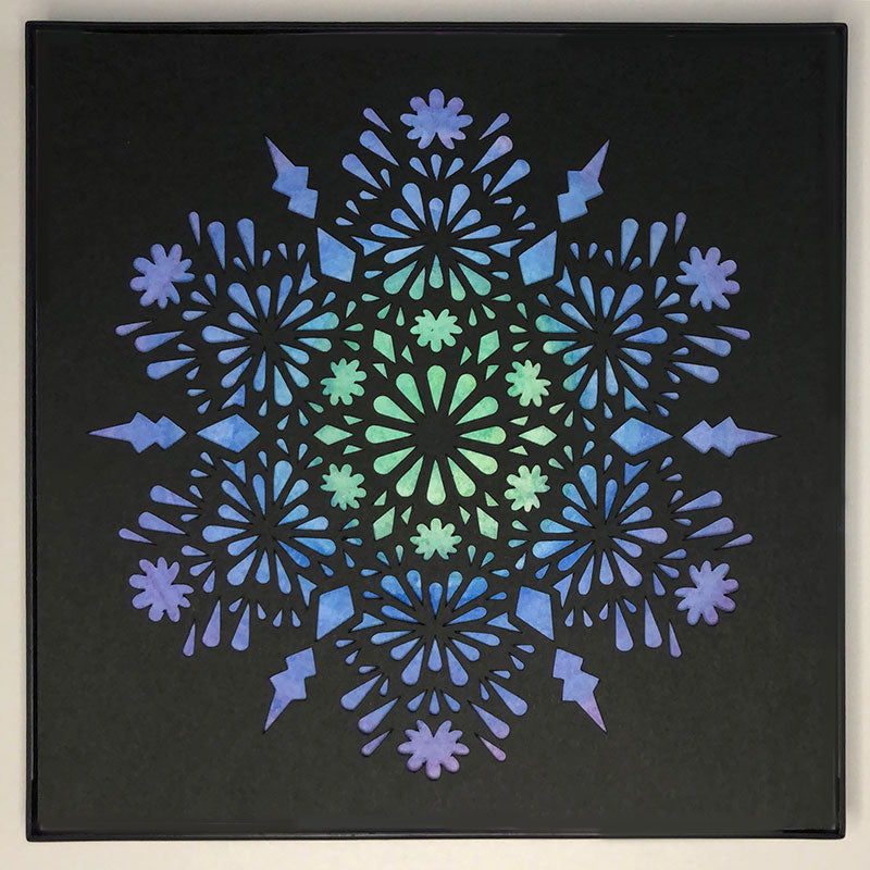 #16 "Paradise" •Cut Paper • Watercolor • Wall Art • 8" x 8" • Framed • Feng Shui Art • Handmade in Seattle • Seattle Artist