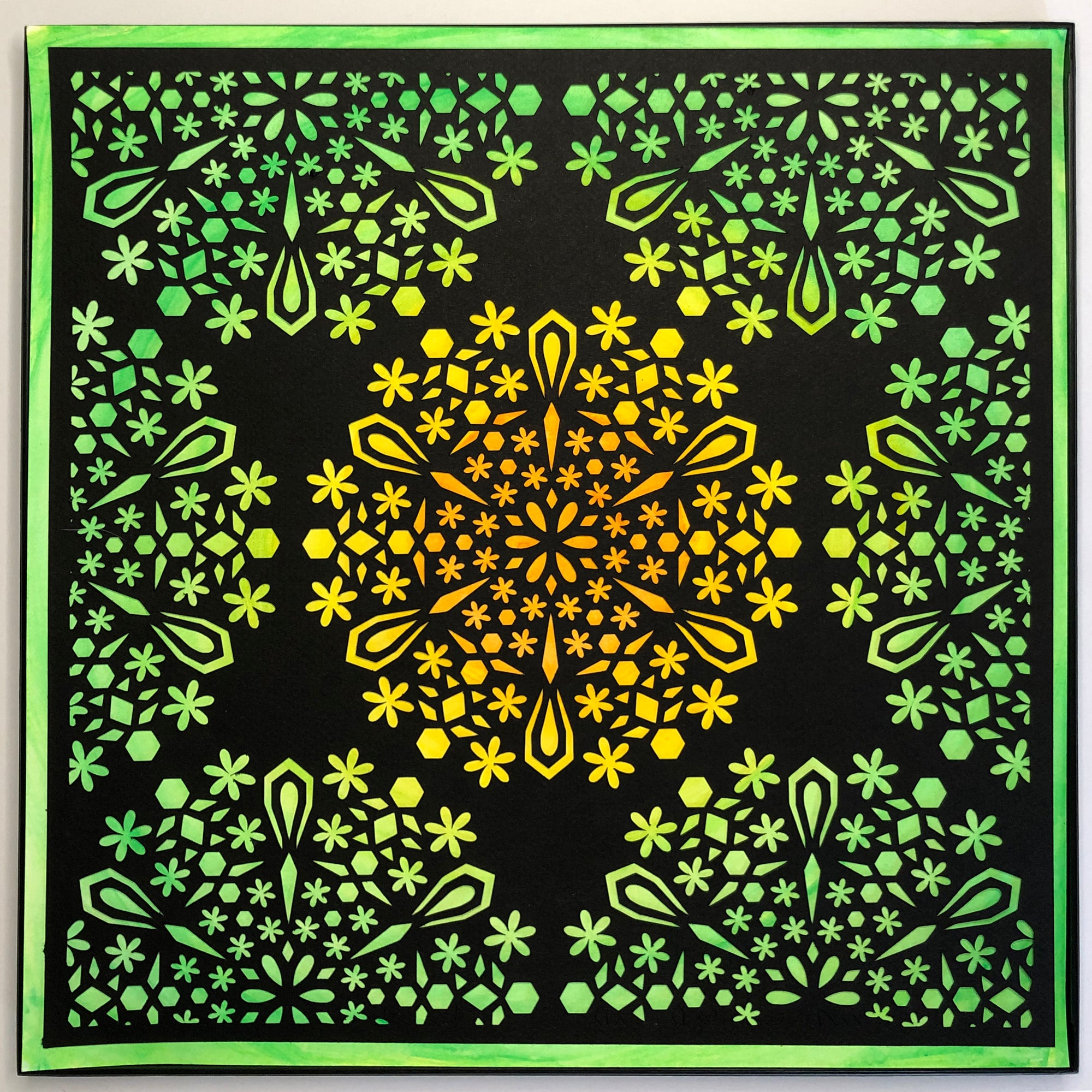 #17 "Fertile" • Cut Paper • Watercolor • Wall Art •  12" x 12" • Framed • Feng Shui Art • Handmade in Seattle