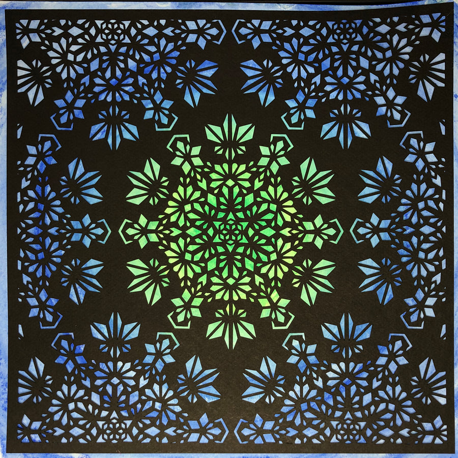 #18 "Good" • Cut Paper • Watercolor • Wall Art •  12" x 12" • Framed • Feng Shui Art • Handmade in Seattle