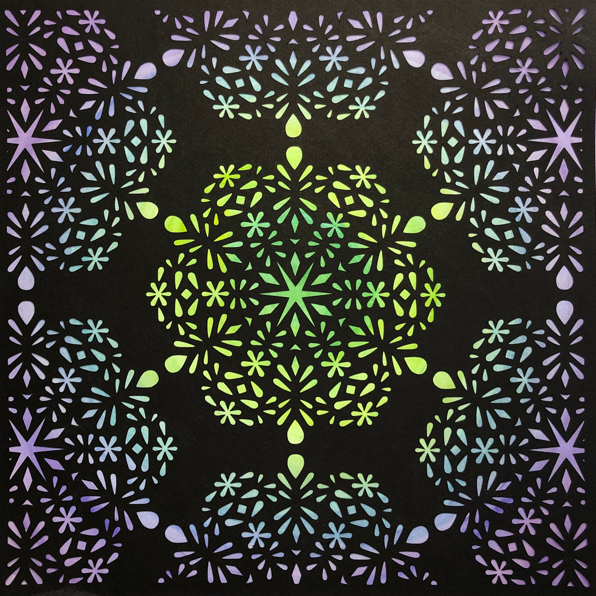 #19 "Compassion" • Cut Paper • Watercolor • Wall Art •  12" x 12" • Framed • Feng Shui Art • Handmade in Seattle