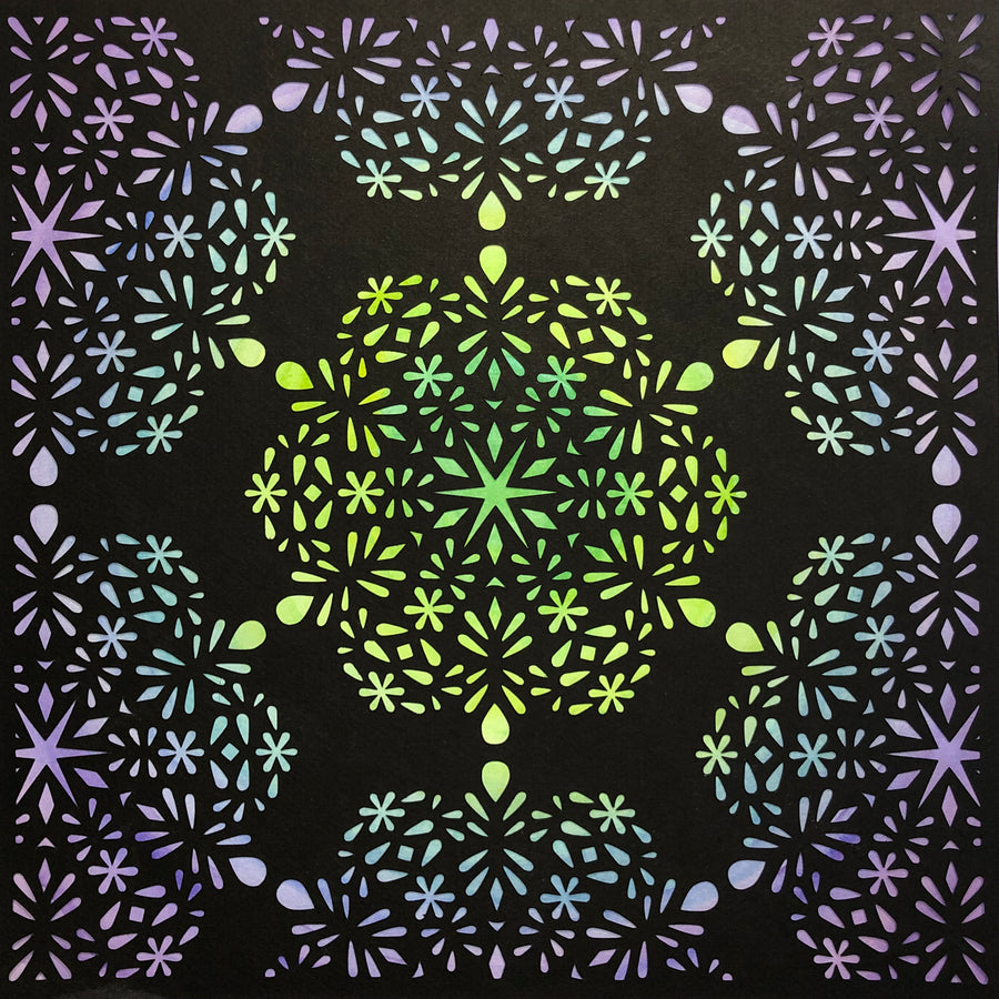 #19 "Compassion" • Cut Paper • Watercolor • Wall Art •  12" x 12" • Framed • Feng Shui Art • Handmade in Seattle