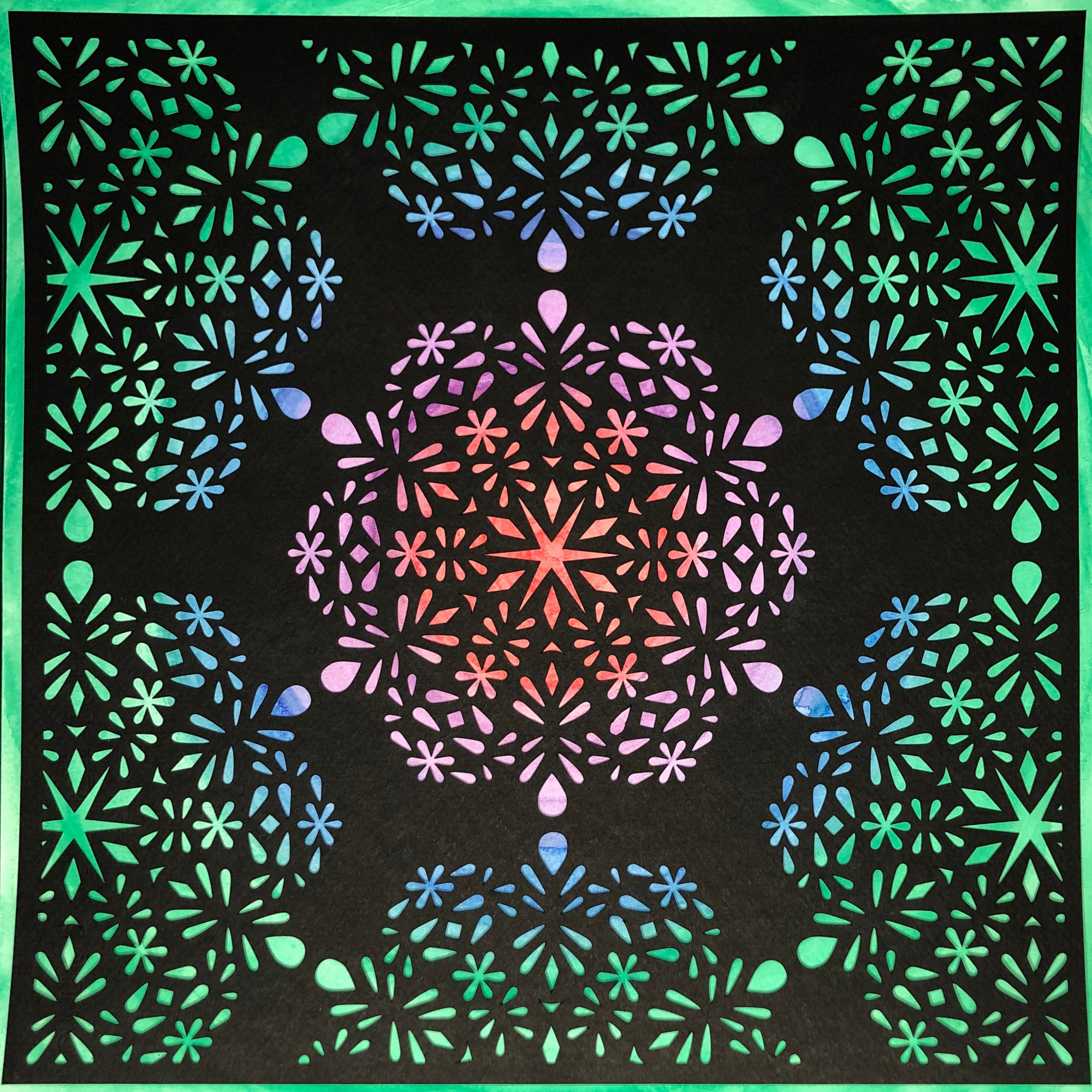 #19 "Compassion" • Cut Paper • Watercolor • Wall Art •  12" x 12" • Framed • Feng Shui Art • Handmade in Seattle