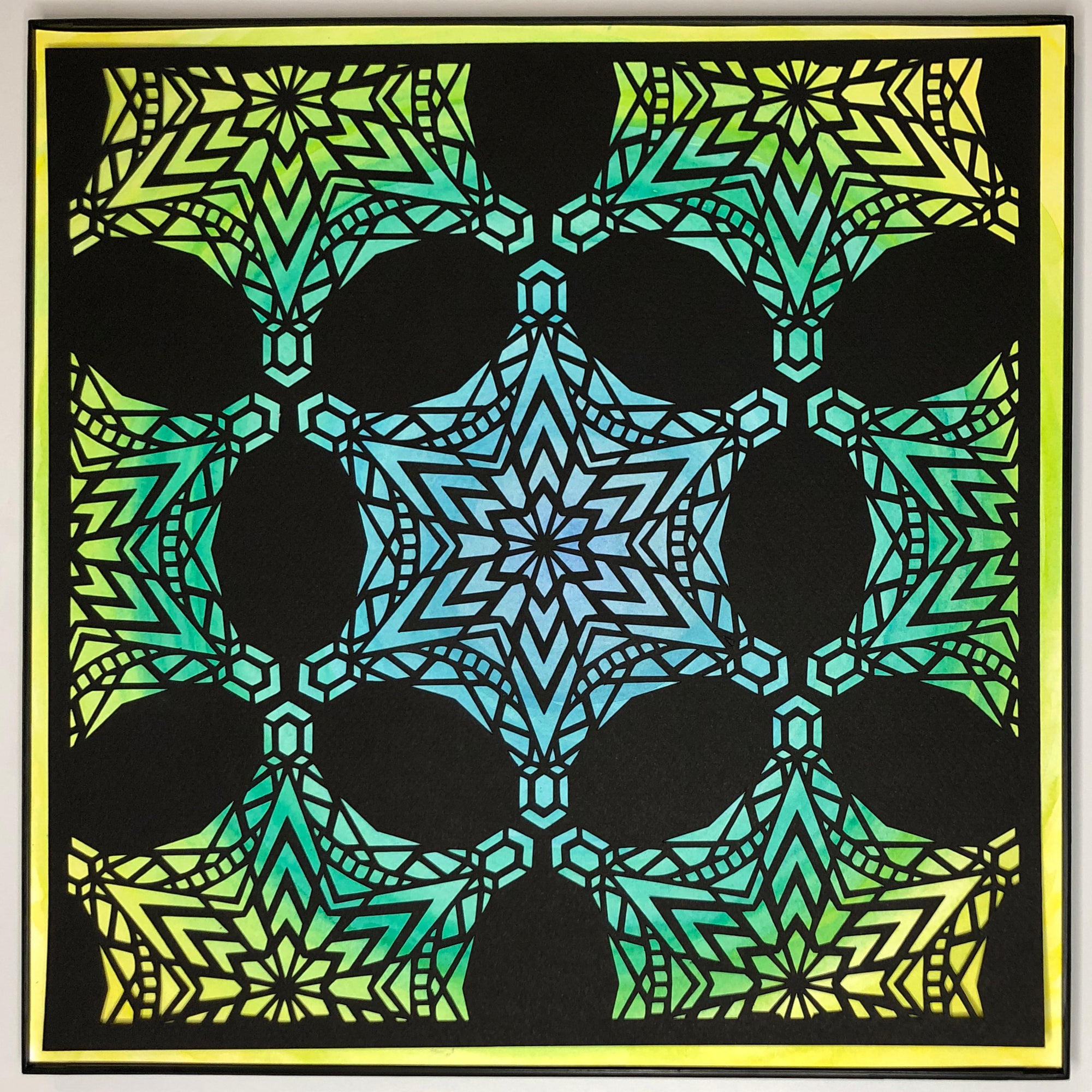 #22 "Pleased" • Cut Paper • Watercolor • Wall Art •  12" x 12" • Framed • Feng Shui Art • Handmade in Seattle