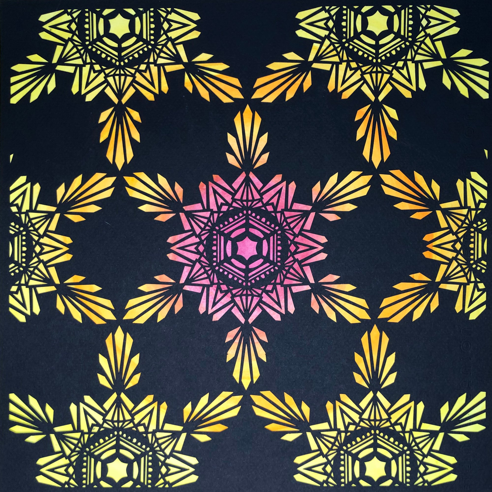 #23 "Shine" • Cut Paper • Watercolor • Wall Art •  12" x 12" • Framed • Feng Shui Art • Handmade in Seattle