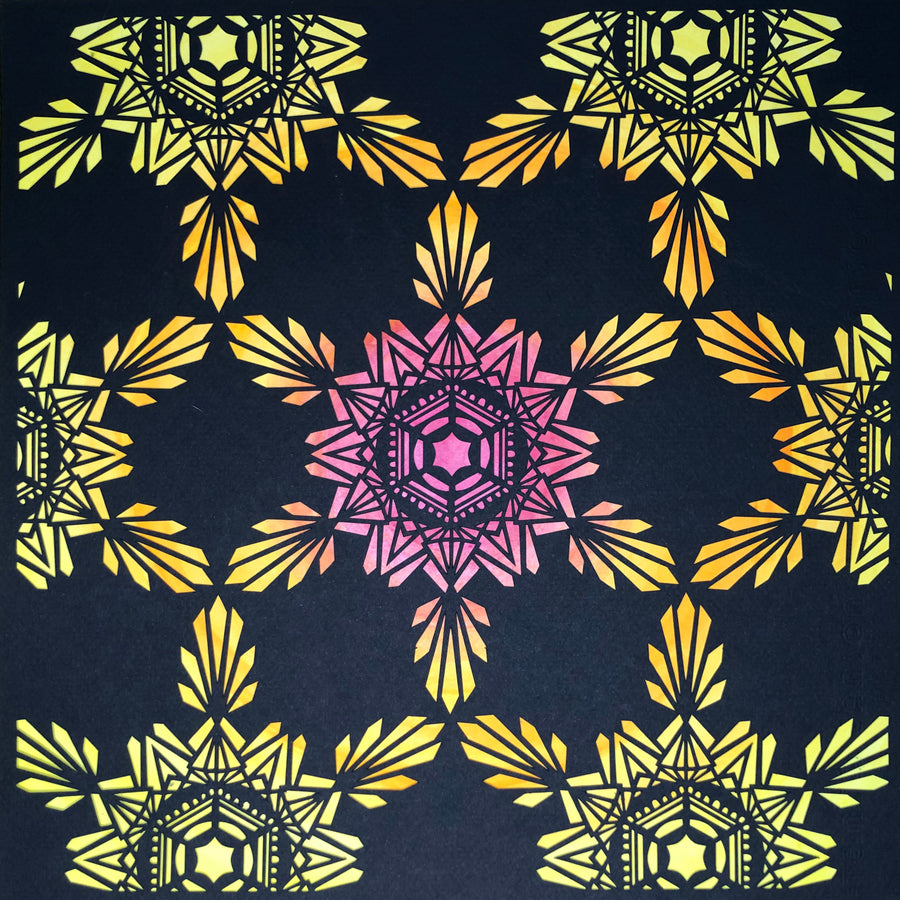 #23 "Shine" • Cut Paper • Watercolor • Wall Art •  12" x 12" • Framed • Feng Shui Art • Handmade in Seattle