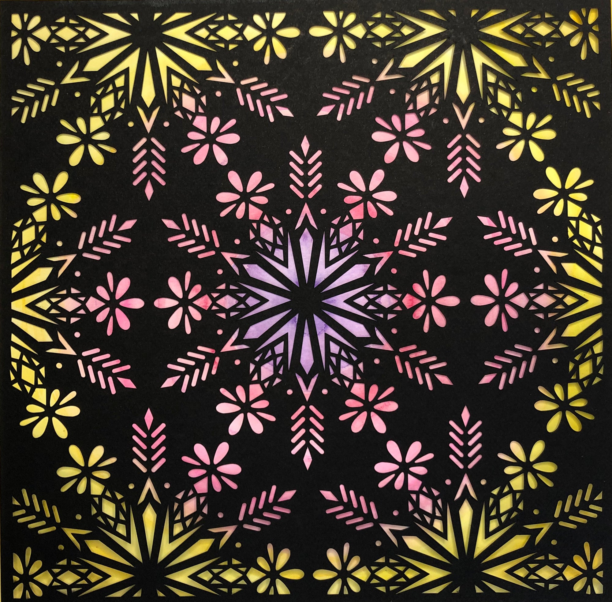 #24 "Sweet" • Cut Paper • Watercolor • Wall Art •  12" x 12" • Framed • Feng Shui Art • Handmade in Seattle