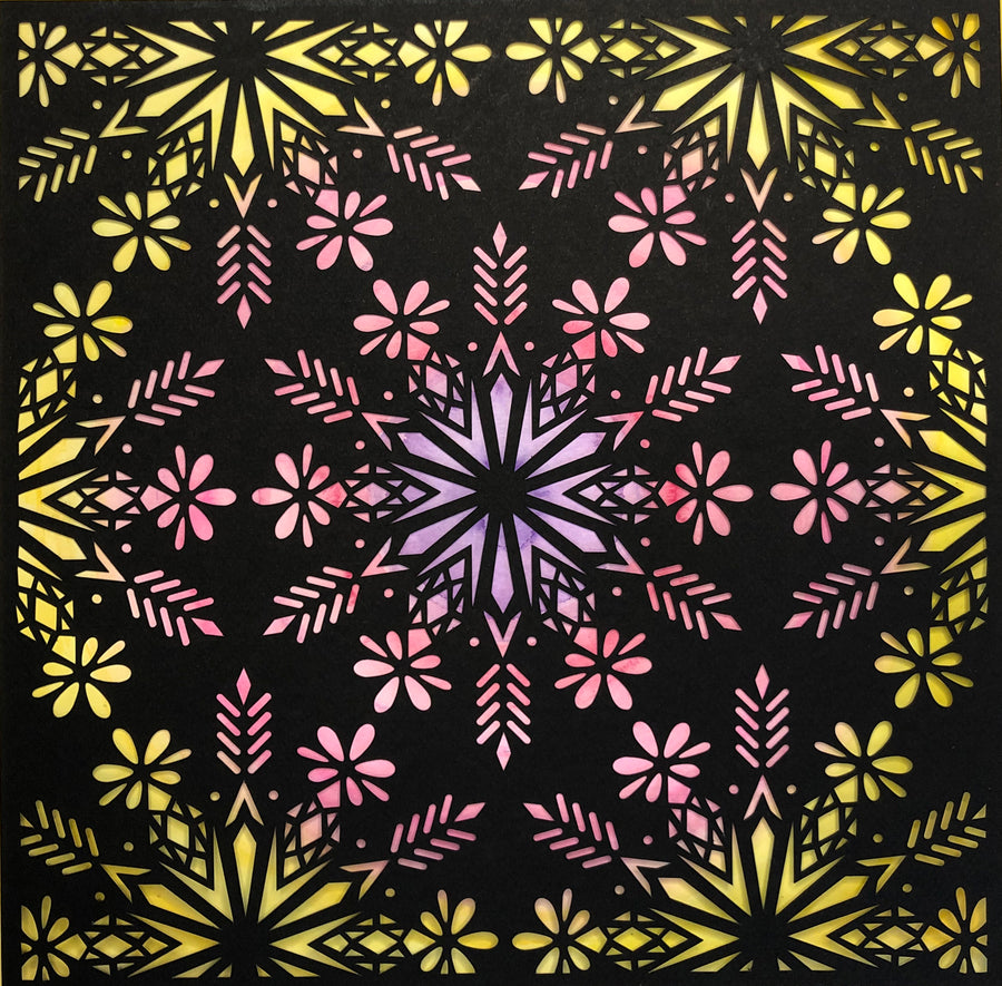 #24 "Sweet" • Cut Paper • Watercolor • Wall Art •  12" x 12" • Framed • Feng Shui Art • Handmade in Seattle