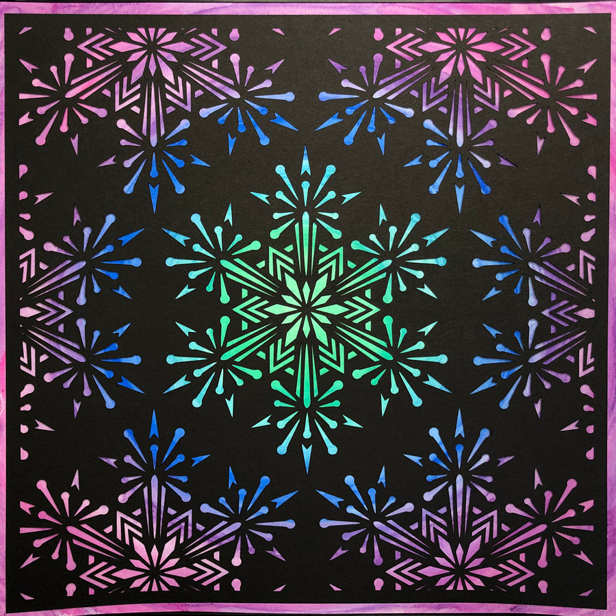 #26 "Glimmer" • Cut Paper • Watercolor • Wall Art •  12" x 12" • Framed • Feng Shui Art • Handmade in Seattle