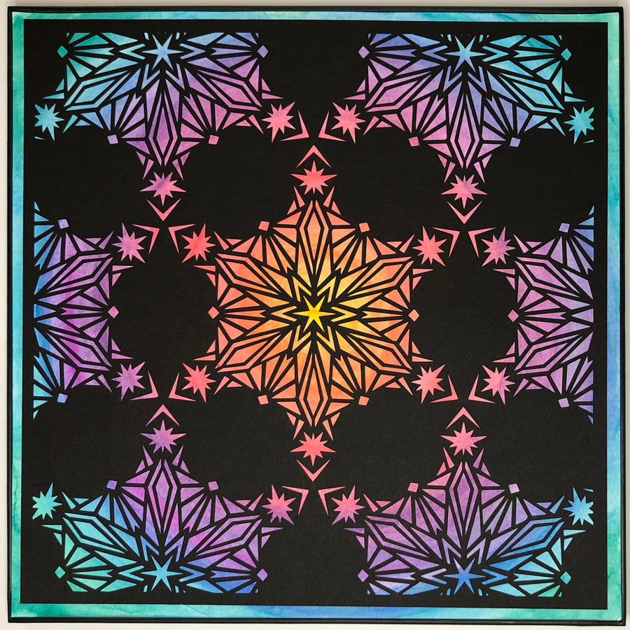 #28 "Wonderful" • Cut Paper • Watercolor • Wall Art •  12" x 12" • Framed • Feng Shui Art • Handmade in Seattle