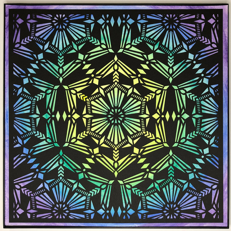 #29 "Aligned" • Cut Paper • Watercolor • Wall Art •  12" x 12" • Framed • Feng Shui Art • Handmade in Seattle