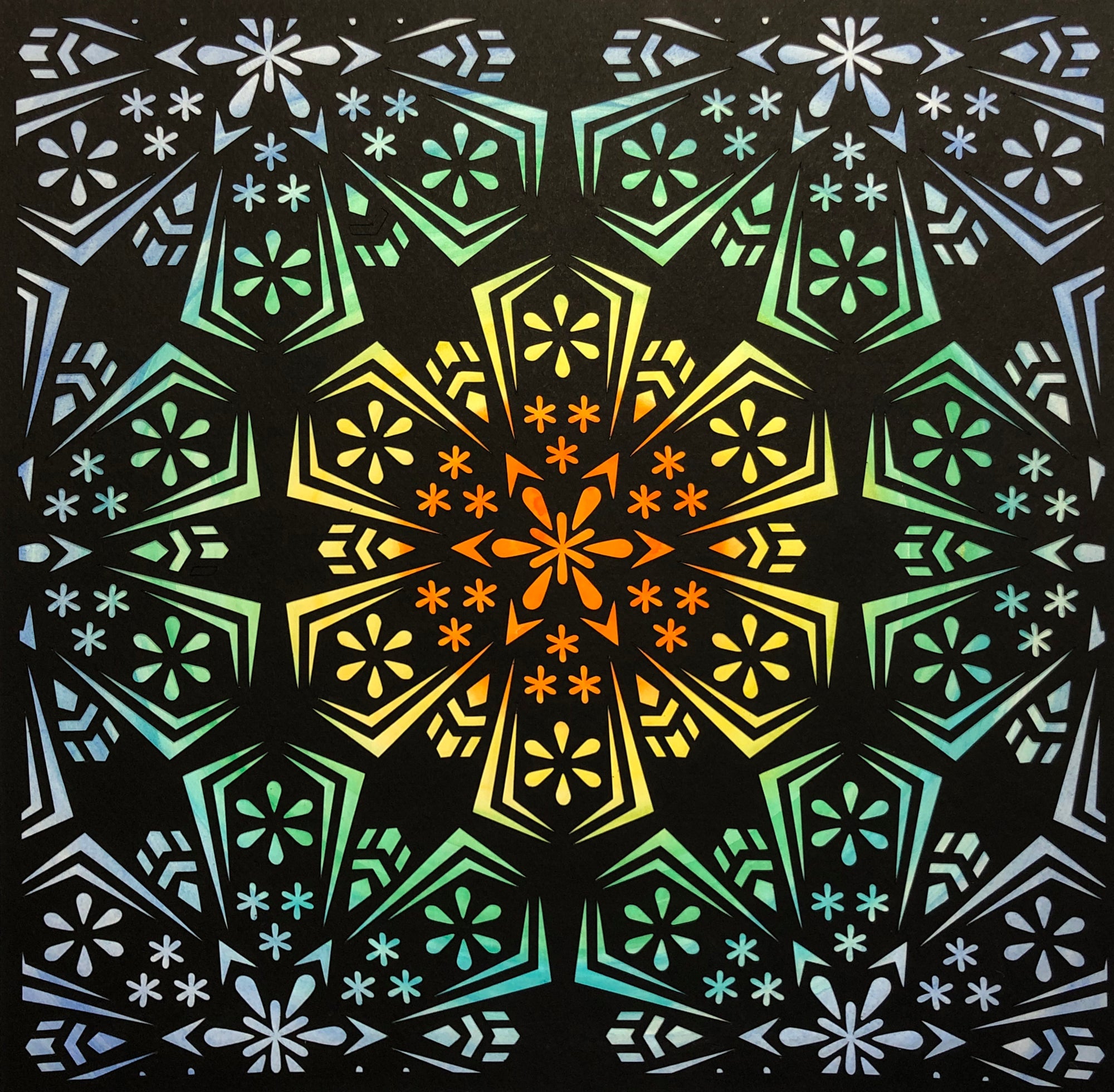 #31 "Super Bueno" • Cut Paper • Watercolor • Wall Art •  12" x 12" • Framed • Feng Shui Art • Handmade in Seattle