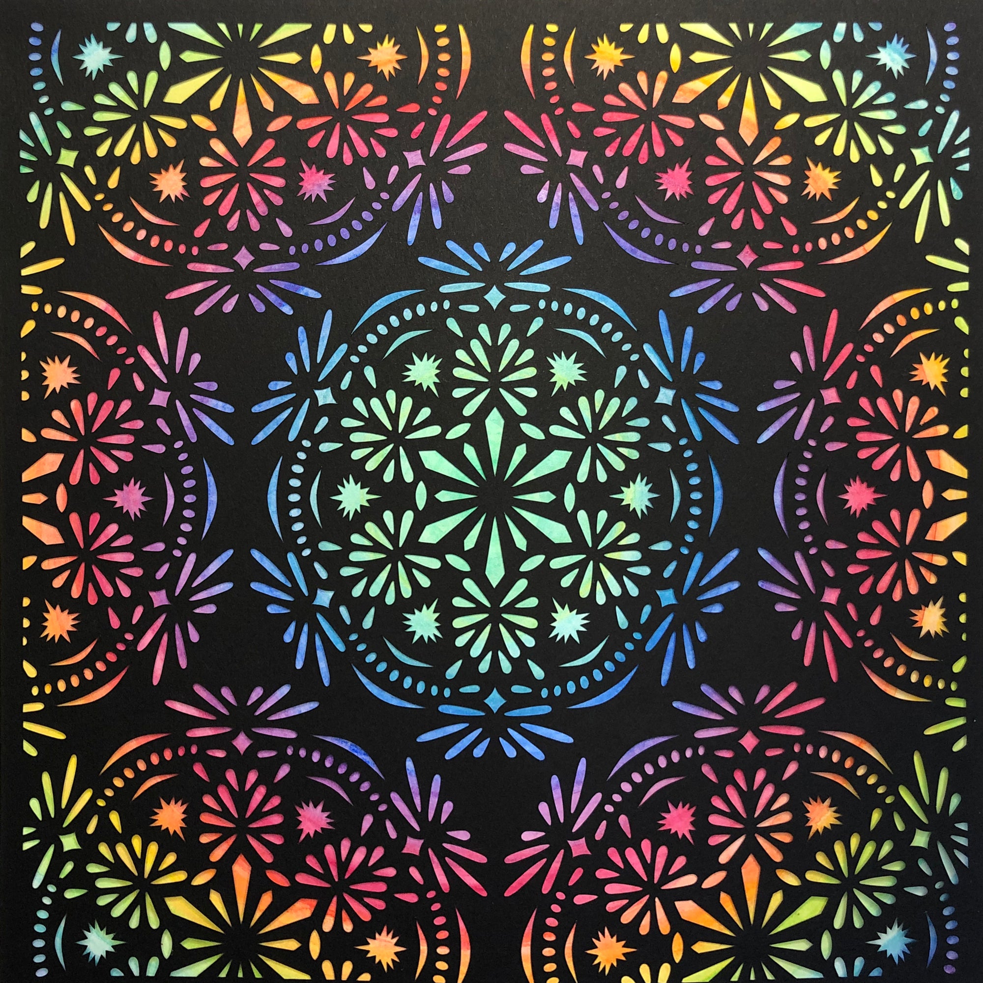 #32 "Marvelous" • Cut Paper • Watercolor • Wall Art •  12" x 12" • Framed • Feng Shui Art • Handmade in Seattle