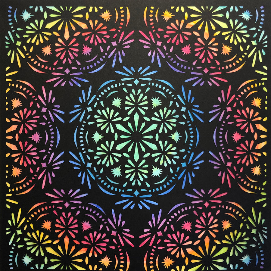 #32 "Marvelous" • Cut Paper • Watercolor • Wall Art •  12" x 12" • Framed • Feng Shui Art • Handmade in Seattle