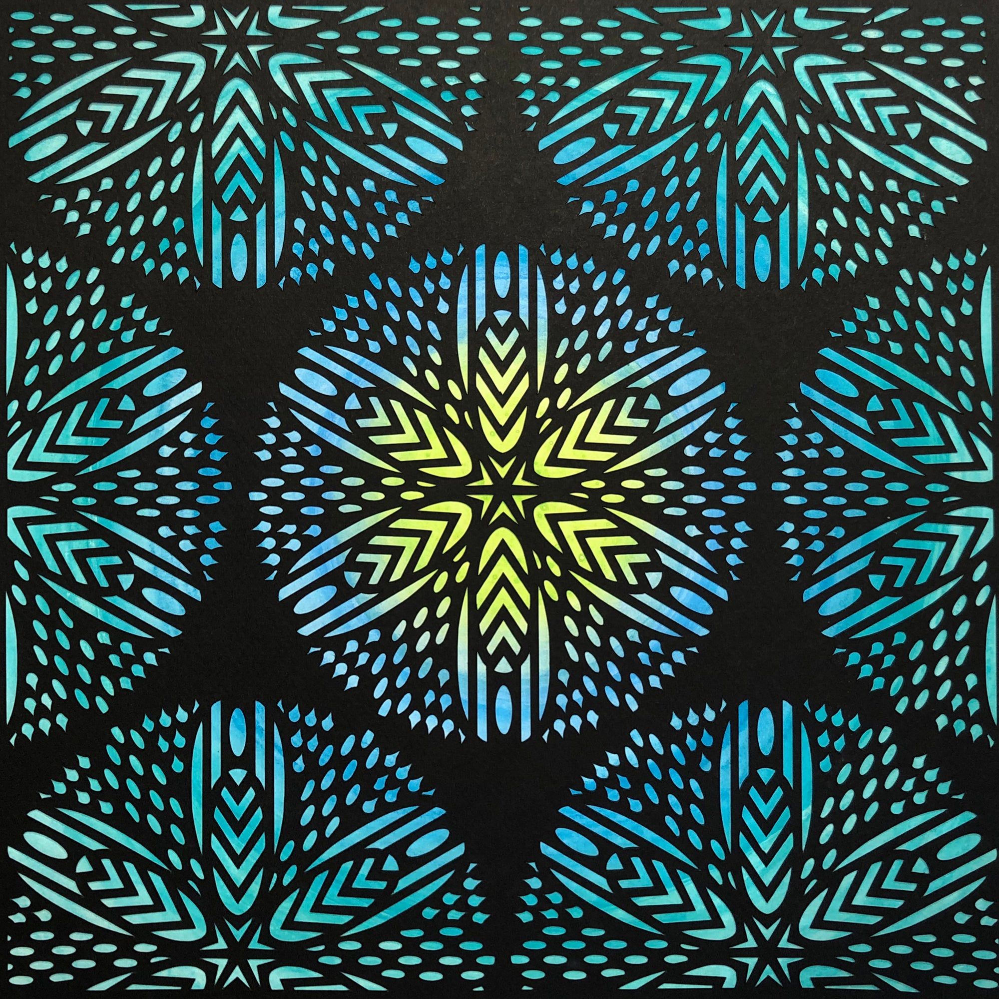 #34 "Bliss" • Cut Paper • Watercolor • Wall Art •  12" x 12" • Framed • Feng Shui Art • Handmade in Seattle