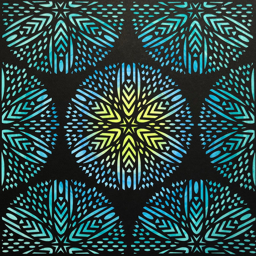 #34 "Bliss" • Cut Paper • Watercolor • Wall Art •  12" x 12" • Framed • Feng Shui Art • Handmade in Seattle