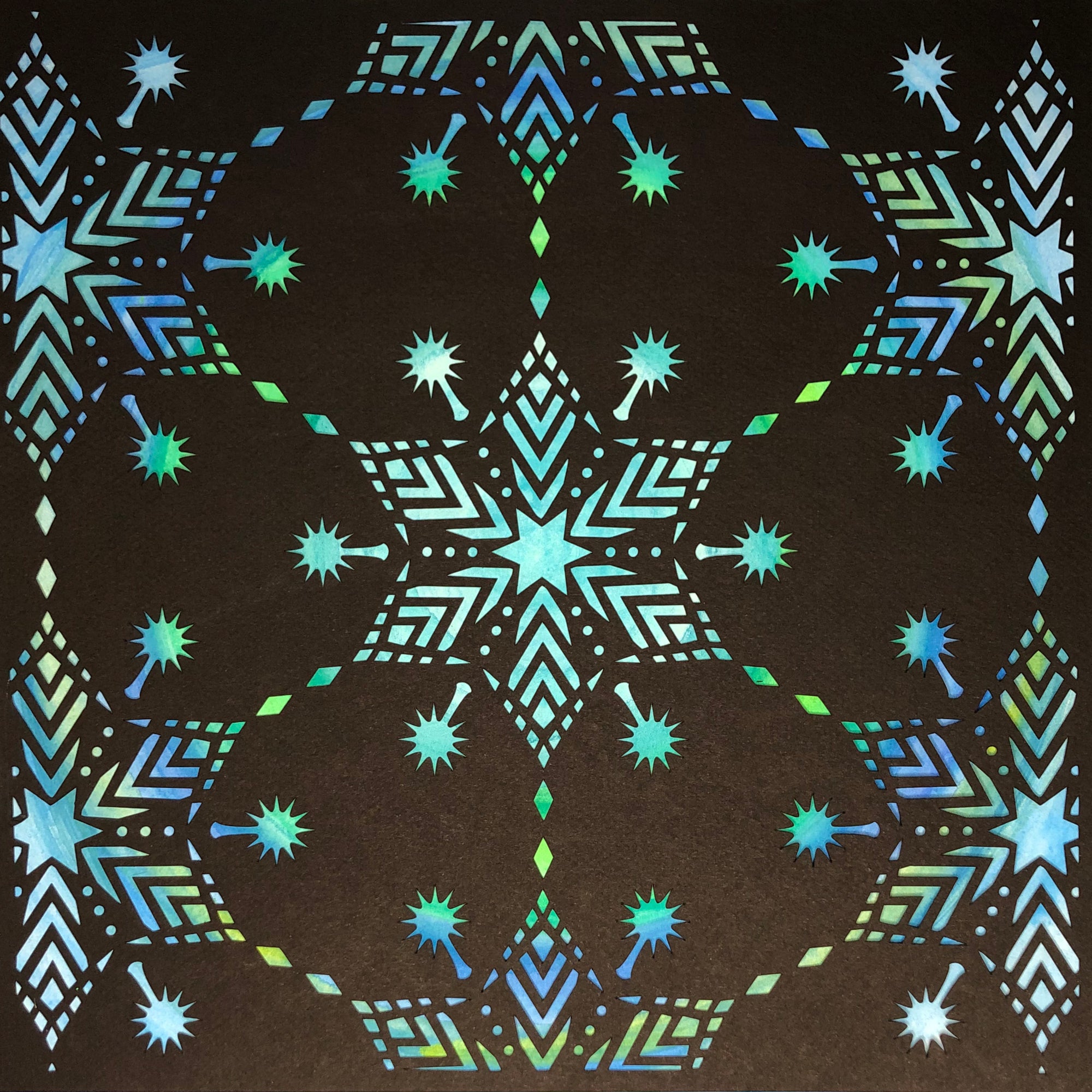 #36 "Glow" • Cut Paper • Watercolor • Wall Art •  12" x 12" • Framed • Feng Shui Art • Handmade in Seattle