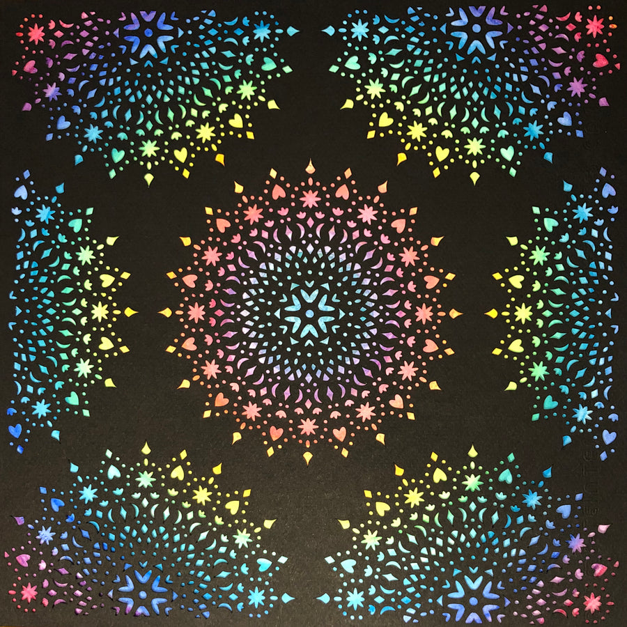 #38 "Abundance" • Cut Paper • Watercolor • Wall Art •  12" x 12" • Framed • Feng Shui Art • Handmade in Seattle