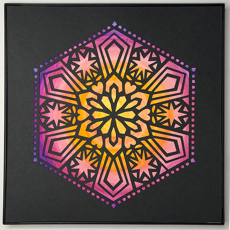 3 "Groovy" • Cut Paper • Watercolor • Wall Art • 8" x 8"" • Framed • Feng Shui Art • Handmade in Seattle • Seattle Artist