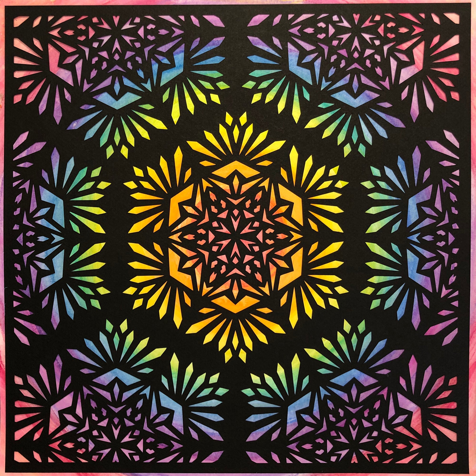 #40 "Warm" • Cut Paper • Watercolor • Wall Art •  12" x 12" • Framed • Feng Shui Art • Handmade in Seattle