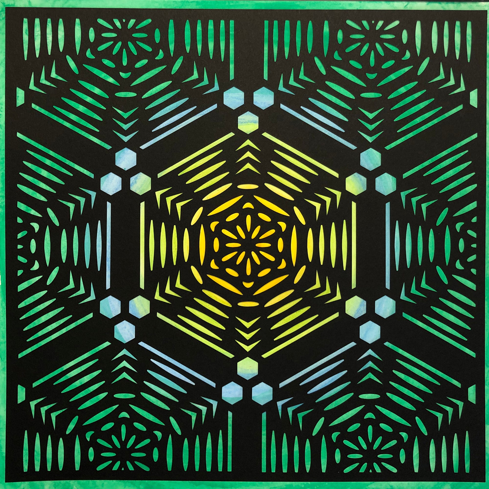 #41 "Incandesce" • Cut Paper • Watercolor • Wall Art •  12" x 12" • Framed • Feng Shui Art • Handmade in Seattle