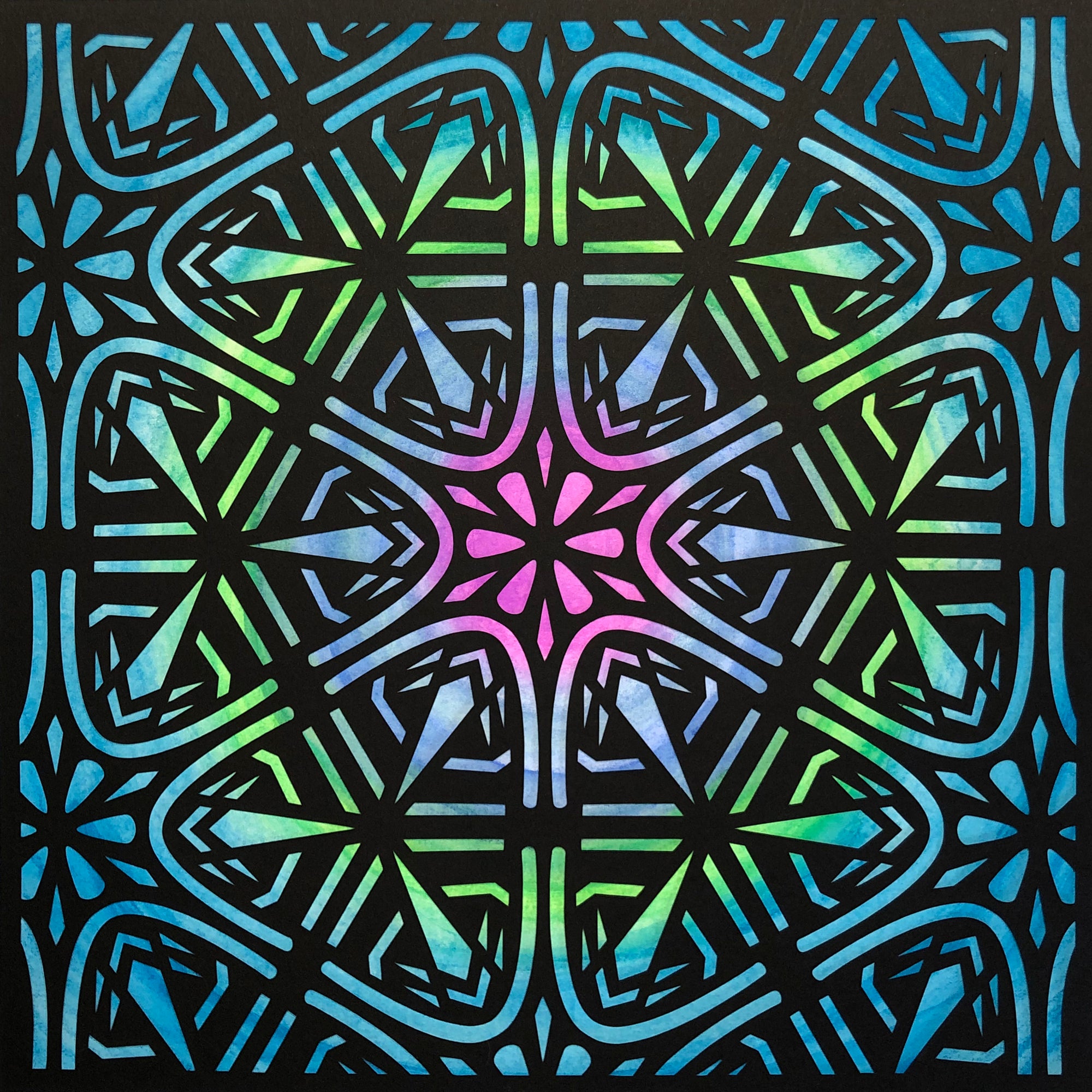 #42 "Enchanted" • Cut Paper • Watercolor • Wall Art •  12" x 12" • Framed • Feng Shui Art • Handmade in Seattle