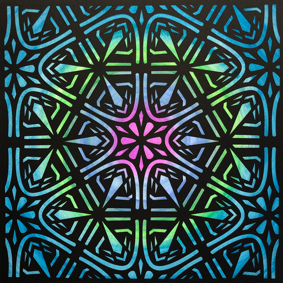 #42 "Enchanted" • Cut Paper • Watercolor • Wall Art •  12" x 12" • Framed • Feng Shui Art • Handmade in Seattle