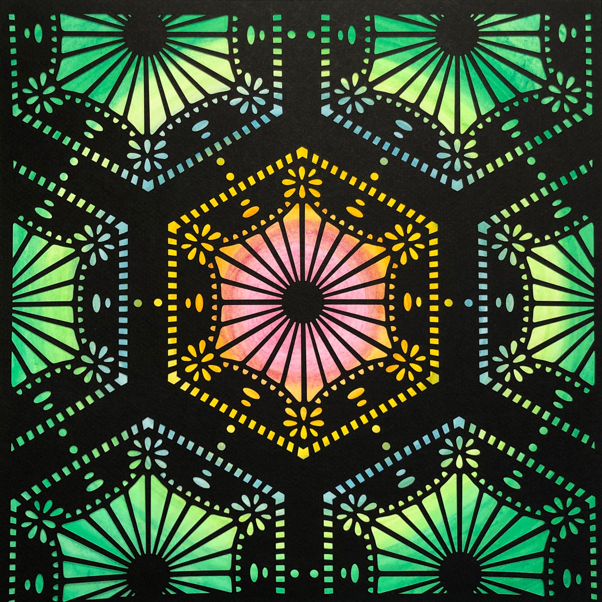 #43 "Nifty" • Cut Paper • Watercolor • Wall Art •  12" x 12" • Framed • Feng Shui Art • Handmade in Seattle