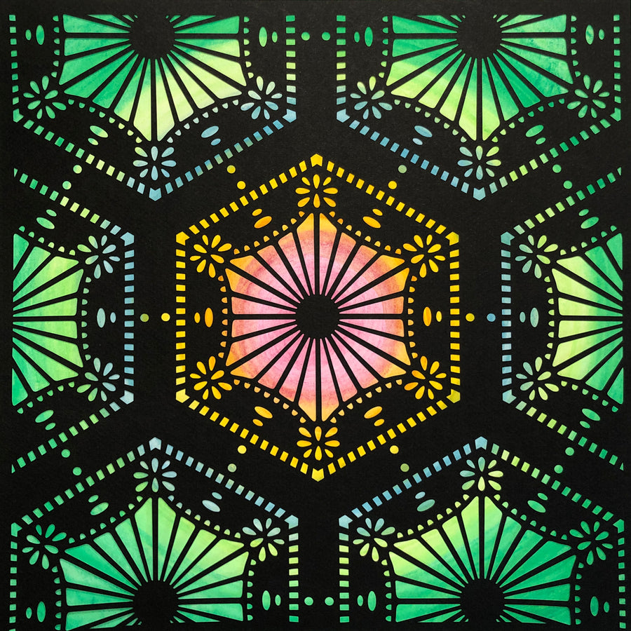 #43 "Nifty" • Cut Paper • Watercolor • Wall Art •  12" x 12" • Framed • Feng Shui Art • Handmade in Seattle