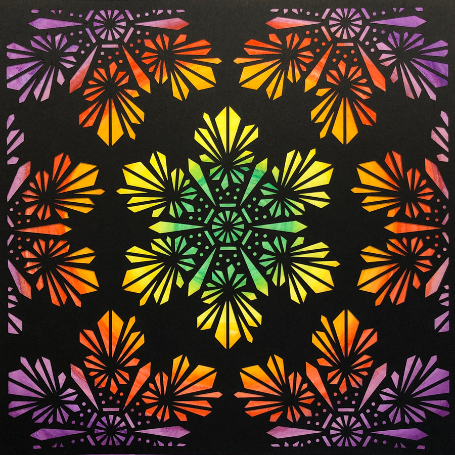 #45 "Powerful" • Cut Paper • Watercolor • Wall Art •  12" x 12" • Framed • Feng Shui Art • Handmade in Seattle