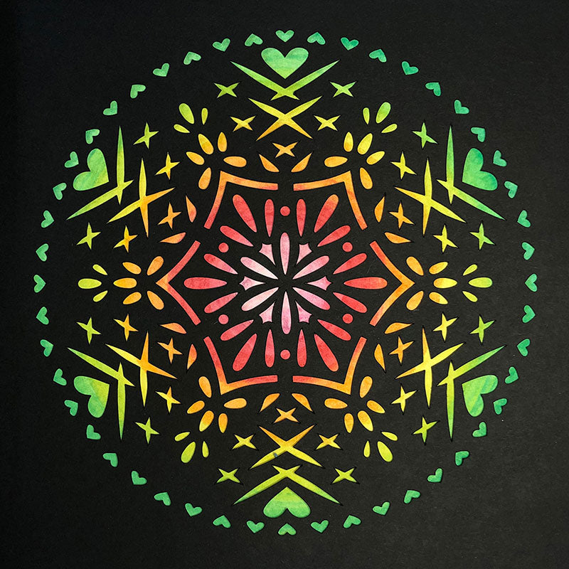 #46 "Well" • Cut Paper • Watercolor • Wall Art • 8" x 8" • Framed • Feng Shui Art • Handmade in Seattle • Seattle Artist