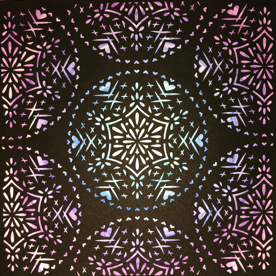 #46 "Well" • Cut Paper • Watercolor • Wall Art •  12" x 12" • Framed • Feng Shui Art • Handmade in Seattle