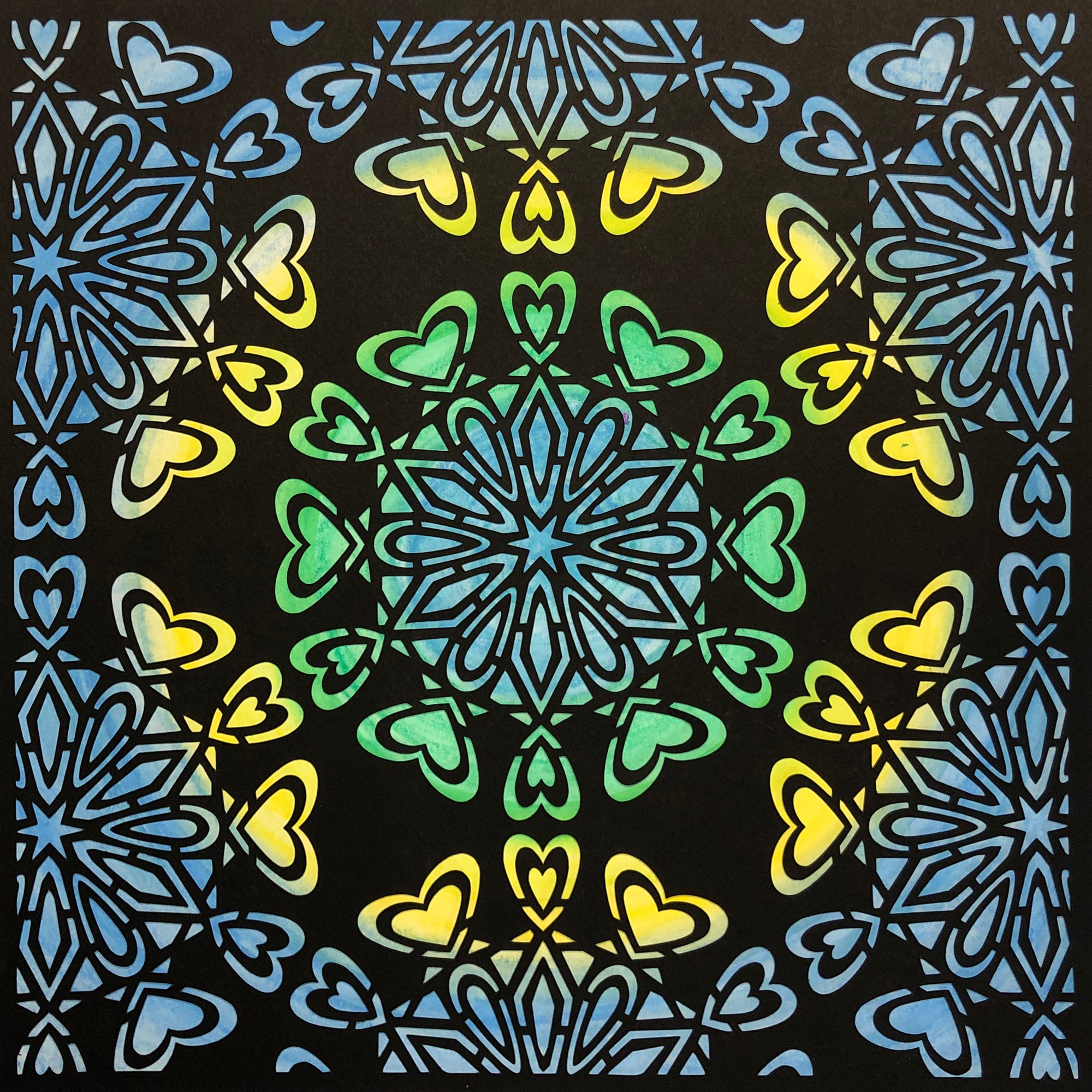 #47 "Breathe" • Cut Paper • Watercolor • Wall Art •  12" x 12" • Framed • Feng Shui Art • Handmade in Seattle