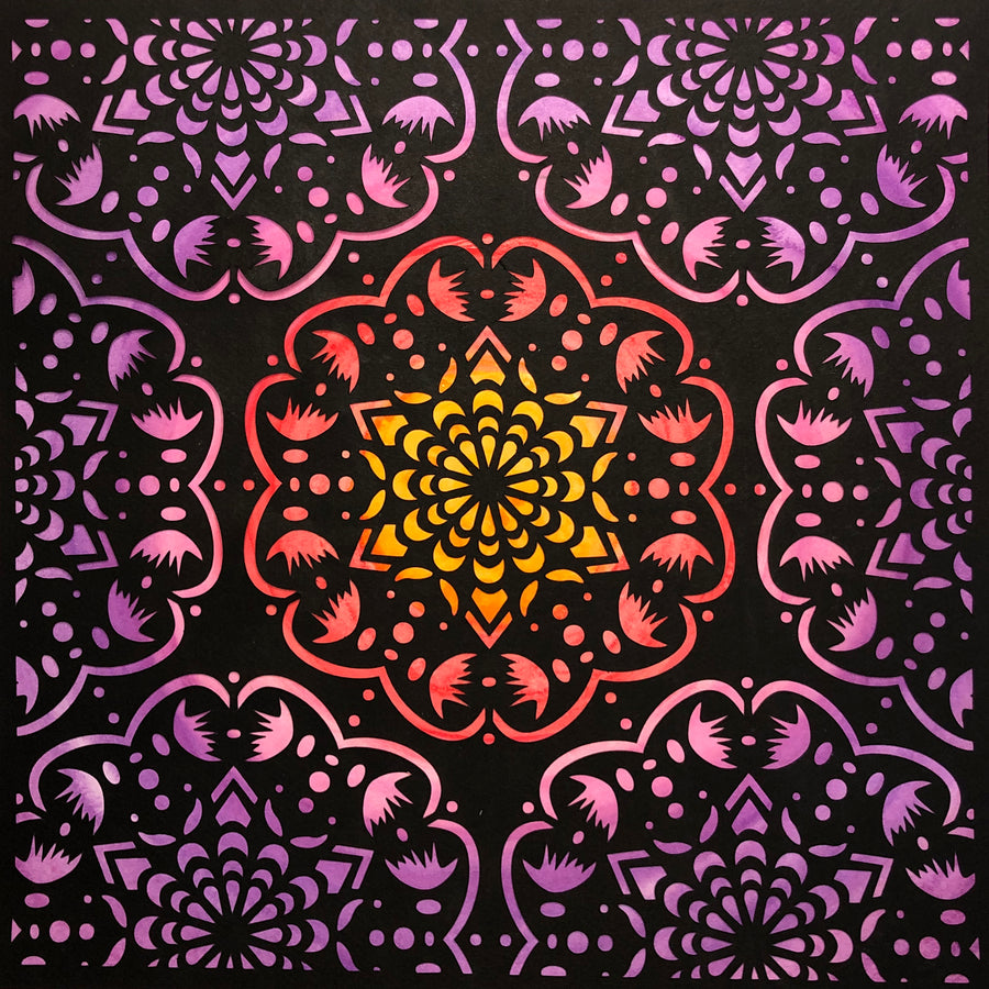 #48 "Worthy" • Cut Paper • Watercolor • Wall Art •  12" x 12" • Framed • Feng Shui Art • Handmade in Seattle