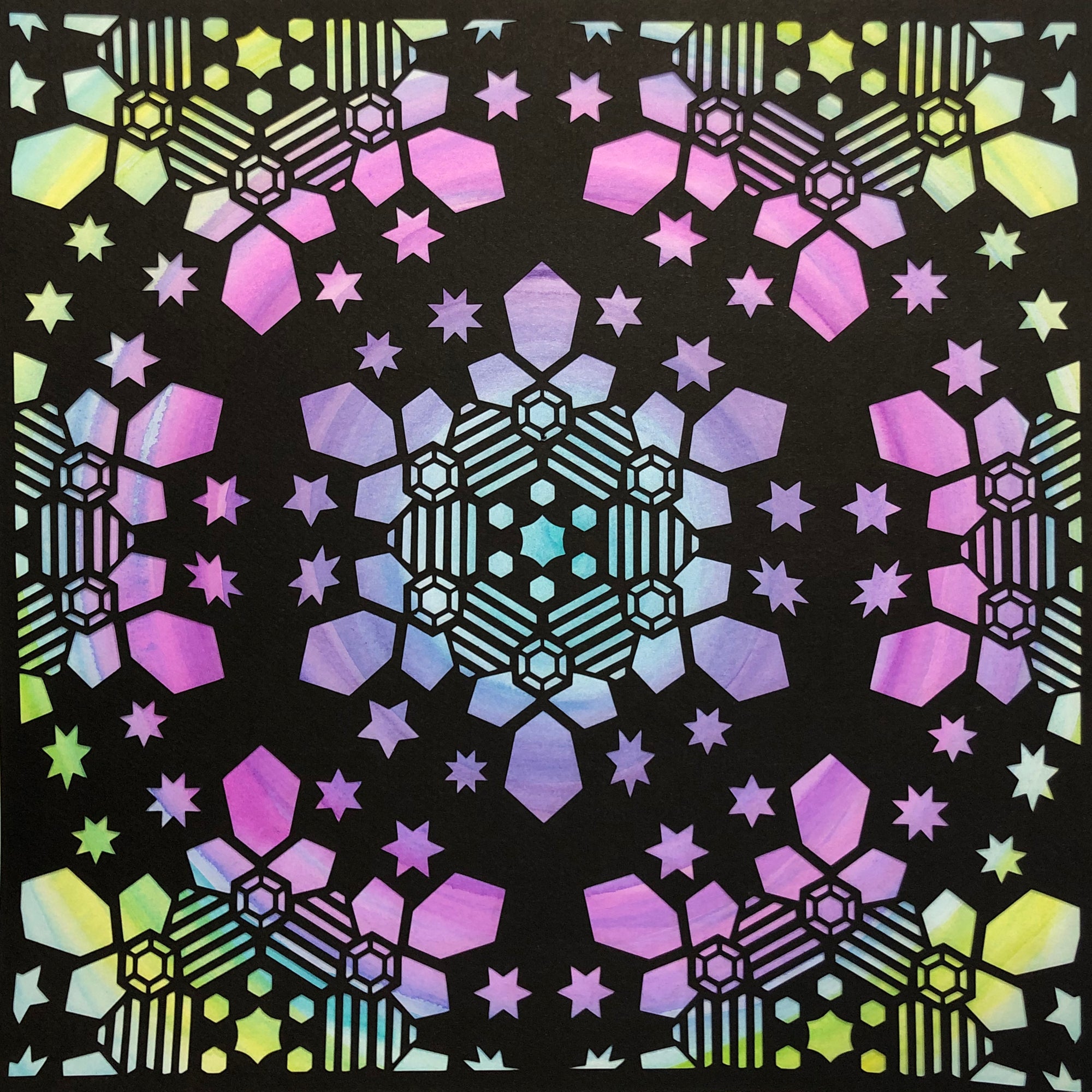 #49 "Sparkle" • Cut Paper • Watercolor • Wall Art •  12" x 12" • Framed • Feng Shui Art • Handmade in Seattle