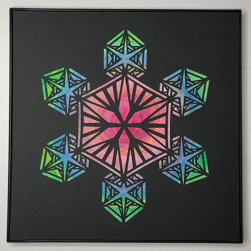 #5 "Harmony" • Cut Paper • Watercolor • Wall Art  8" x 8" • Framed • Feng Shui Art • Handmade in Seattle • Seattle Artist